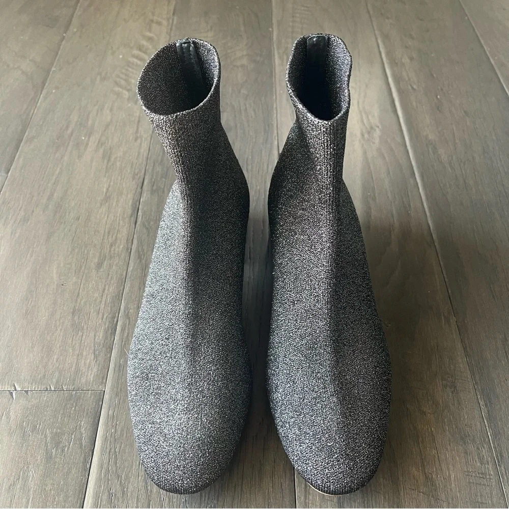Loeffler Randall Carter Metallic Sock Booties Silver Black 6